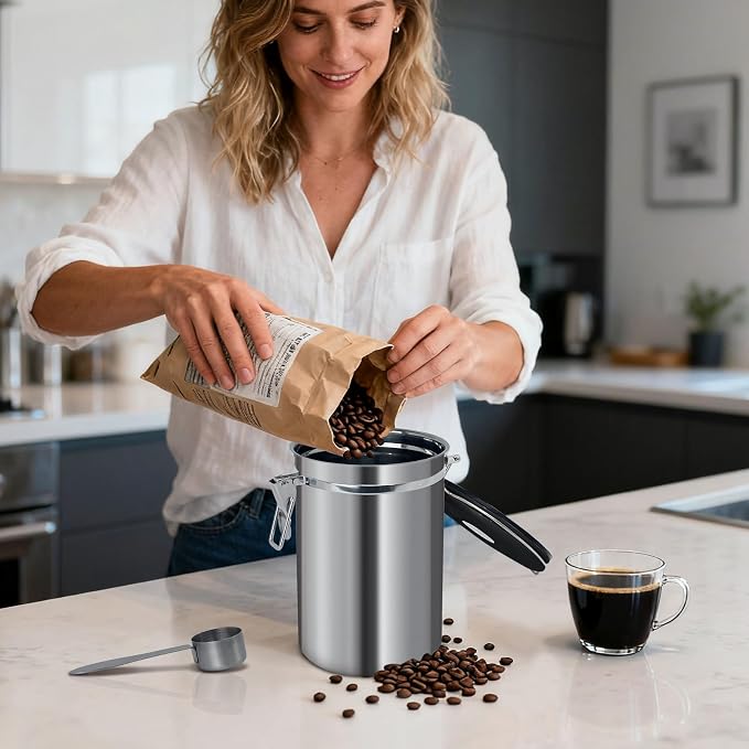 1.8L Airtight Vacuum Coffee Canister, Stainless Steel Storage Container - Image 7