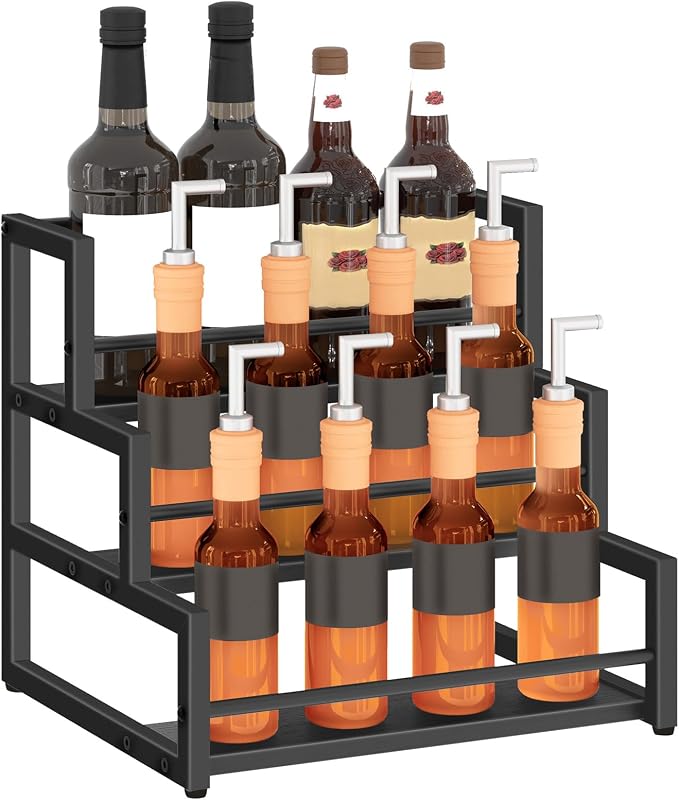 HOOBRO Coffee Syrup Rack Organizer, 3-Tier 12-Bottle Syrup Holder Stand - Image 9