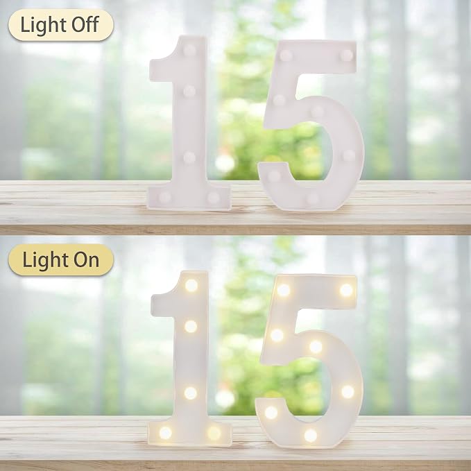 15th Birthday Decoration Light Up Letters, Battery Powered LED Numbers Marquee - Image 6