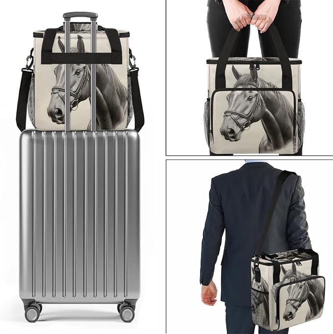 Horse Print Coffee Maker Carring Bag, Large Insulated Storage Organizer Case - Image 7