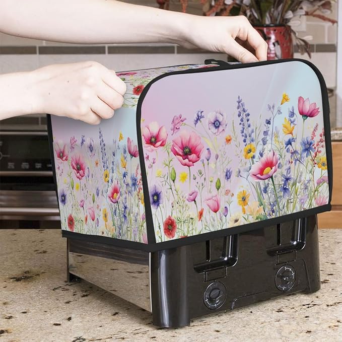 Flower Colorful Floral Toaster Cover 4 Slice Wide Slot Washable Appliance - Image 7