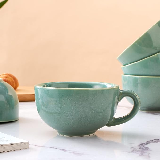 Coffeezone Set of 6 Cups Vintage Design 12 oz Professional Barista Ceramic - Image 6