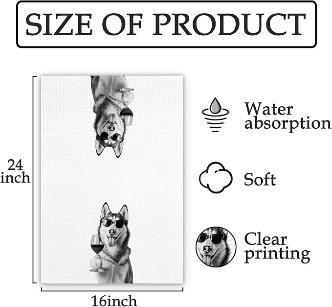 Husky Gifts Wine Dog Kitchen Towels, Gifts - Image 7