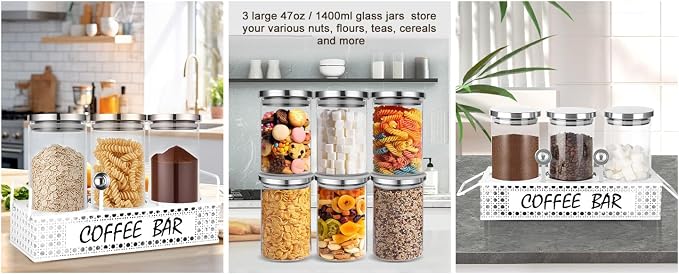 Glass Coffee Containers with Shelf 3x 47oz Coffee Station Organizer Glass - Image 7