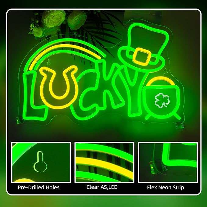 St. Patrick's Day Neon Signs for Arbor Day Store Bedroom Decor Lucky Leaf LED - Image 7