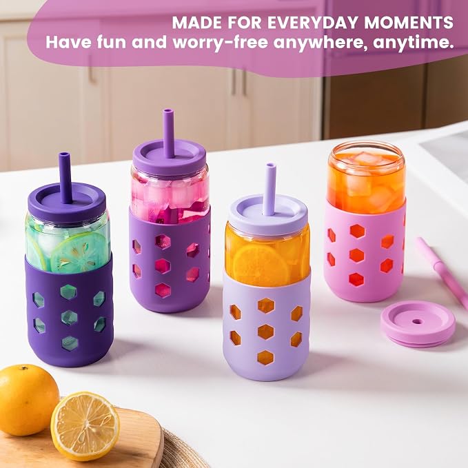 Mrsdry Glass Cups with Lids and Straws, 16oz Drinking Glasses Set with Silicone - Image 9