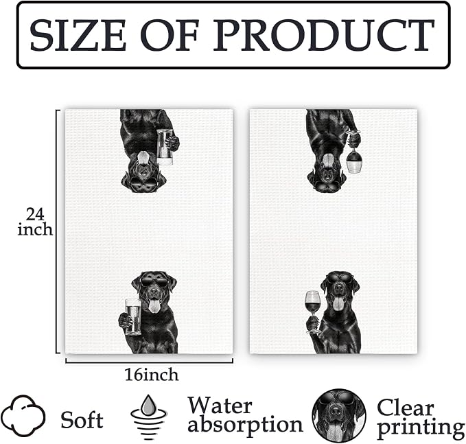 Gifts for Black Lab Dog Wine Lovers Kitchen Towels Set of 2, Funny Dog Home Bar - Image 7