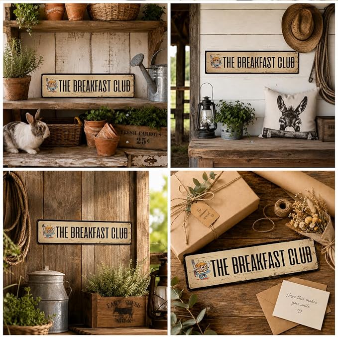 The Breakfast Club Sign, Funny Kitchen Decor, Rusty Metal Tin Signs 15.8x4 - Image 6
