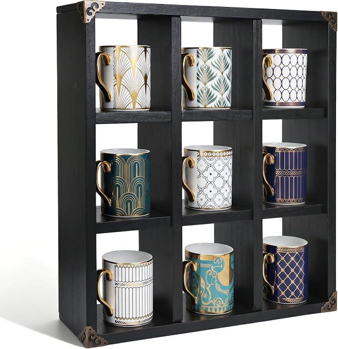 9 Slot Coffee Mug Display Rack - 17in Wall Mounted | Solid Wood - Image 9