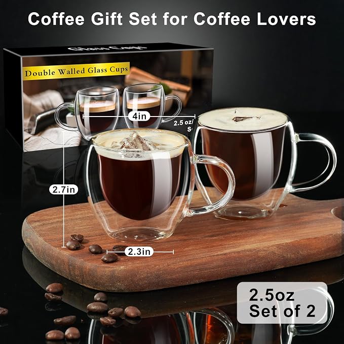 PARACITY Espresso Cups Set of 2, Double Walled Espresso Shot Glass - Image 6