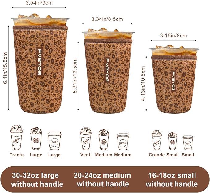 3 Pack Reusable Insulated Neoprene Iced Coffee Sleeves & Coffee Cup Holder - Image 7