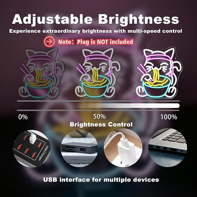 Fortune Cat Ramen Neon Signs for Wall Decor Japanese Cat LED Neon Light USB - Image 6