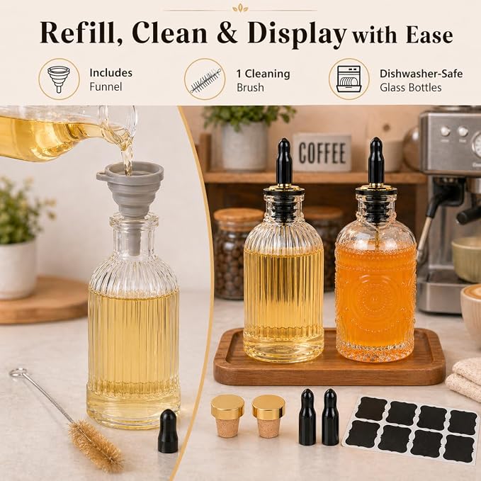 ChezMax Coffee Syrup Dispenser Bottles Set of 2, 7oz Glass Syrup Bottle - Image 7