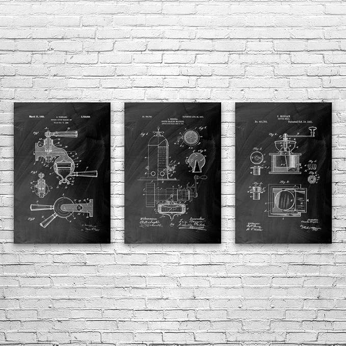 Patent Earth Espresso Bar Posters Set of 3, Restaurant Decor, Barista Gift by Unknown