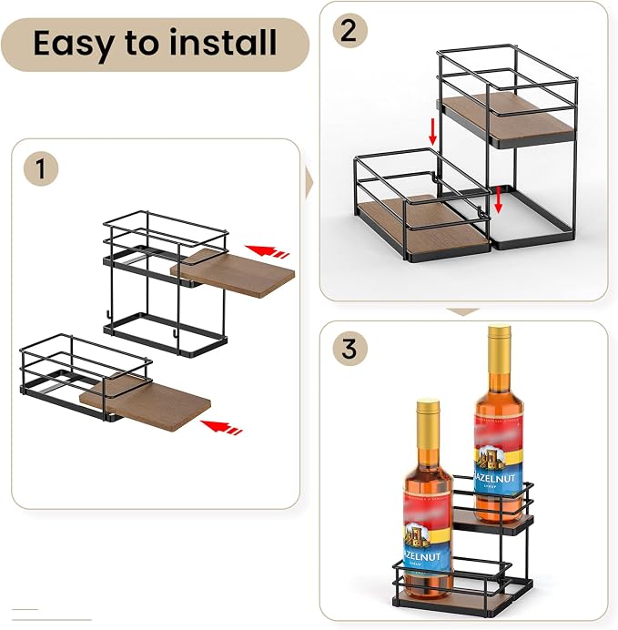 THYGIFTREE Coffee Syrup Rack Organizer 4 Bottle Syrup Holder Stand 2-Tier - Image 7