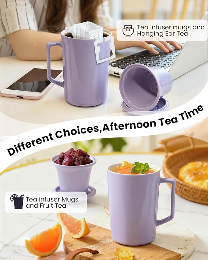 15 OZ Ceramic Tea Cup with Infuser and Lid, Tea Mug with All-Porcelain Strainer - Image 7