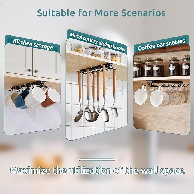 LiaMeE Sliding Mug Hooks Under Cabinet - Image 7