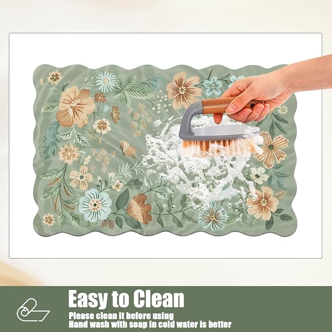 Scalloped Bohemian Boho Floral Flower Coffee Bar Mat Dish Drying Mats - Image 9