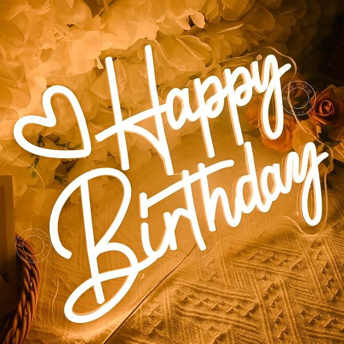 SYLHOME Happy Birthday Led Neon Light Sign Heart Birthday Party Bedroom Wall - Image 7