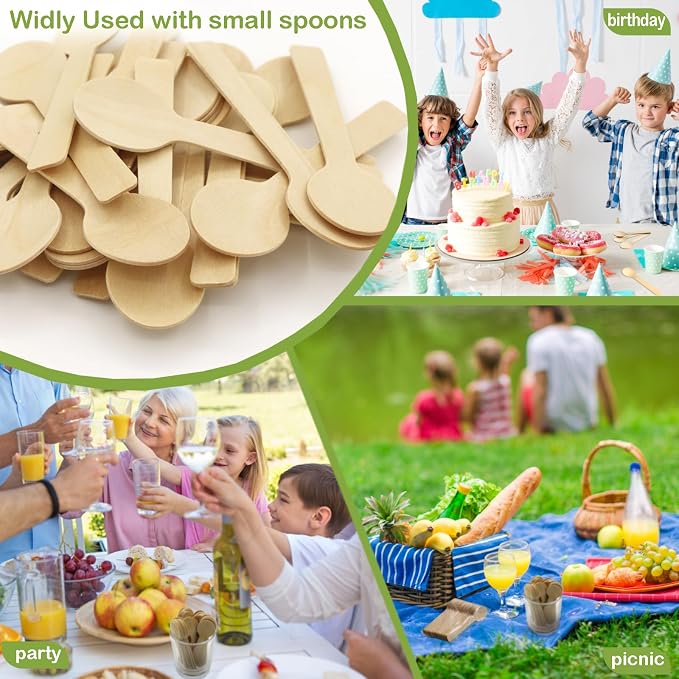 200 Pack Mini Wooden Spoons – Wooden Ice Cream & Dessert Spoons – Disposable - Image 9