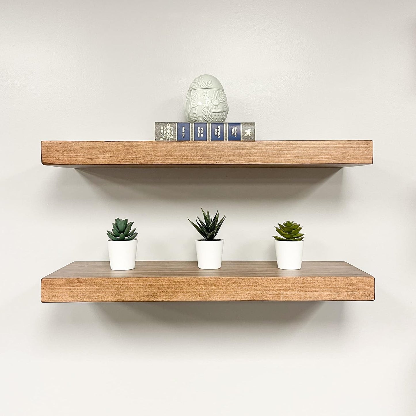 URBANDI, Rustic Floating Shelves, Set of 2, Hidden Bracket, Solid Wood, Heavy Duty, Wall Mounted Shelves, (Brown, 60Wx6D)