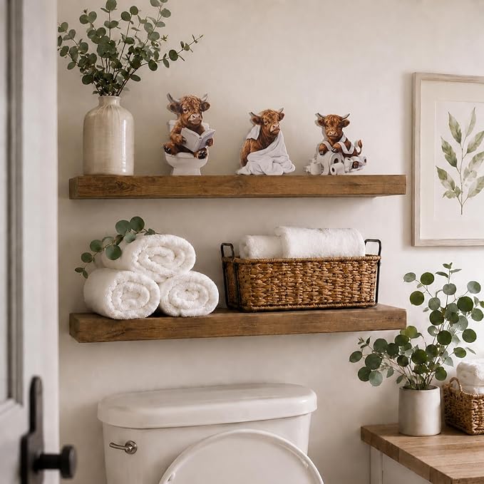 3 Pcs Funny Highland Cow Bathroom Decor Set, Highland Cow Decor Wooden Tabletop - Image 7