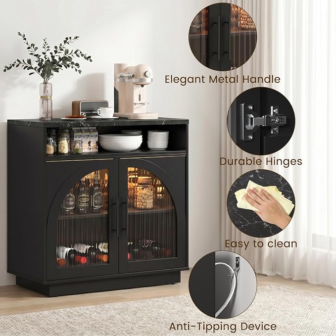 Coffee Bar Cabinet with Storage and LED Lights, Entryway Accent Cabinet | 31.5" - Image 7