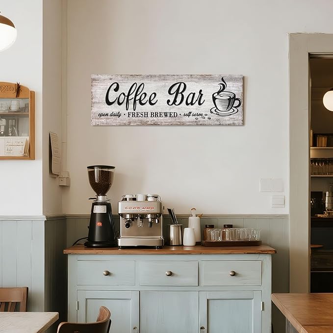 Rustic Wood Grain Coffee Station Decor - Image 6