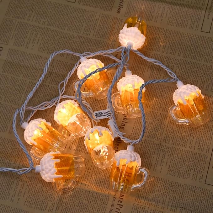 Outdoor Beer Mug String Lights Plug in, 8.5Ft 10 LED Tropical Beach Theme Beer - Image 8