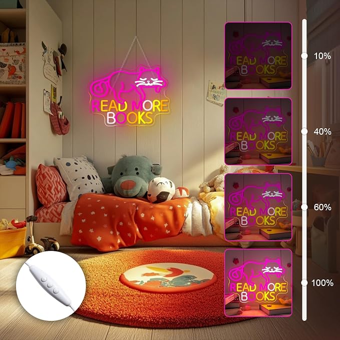 Cat Read More Books Neon Sign Led Light Dimmable LED Sign Bedroom Decor Neon - Image 7