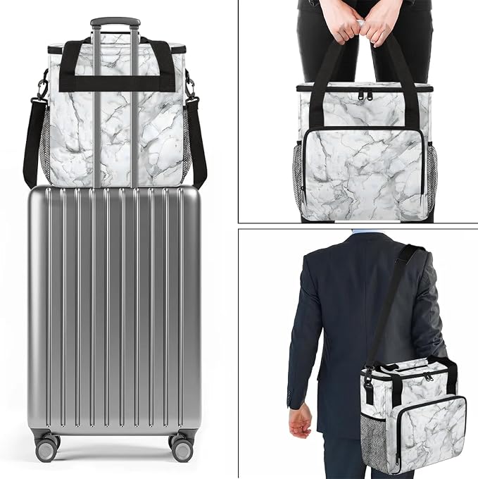 Marble Grey White Coffee Maker Carring Bag, Large Insulated Storage Organizer - Image 7