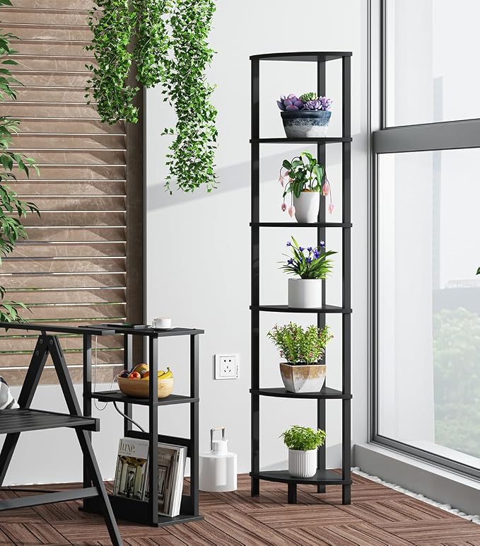 VIMBER Corner Shelf, 6-Tier Corner Bookshelf, Industrial Corner Ladder Shelf - Image 9