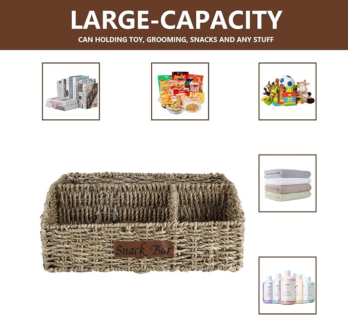 Snack Organizer for Countertop, Trapezoid Snack Organizer Seagrass Wicker Basket - Image 7