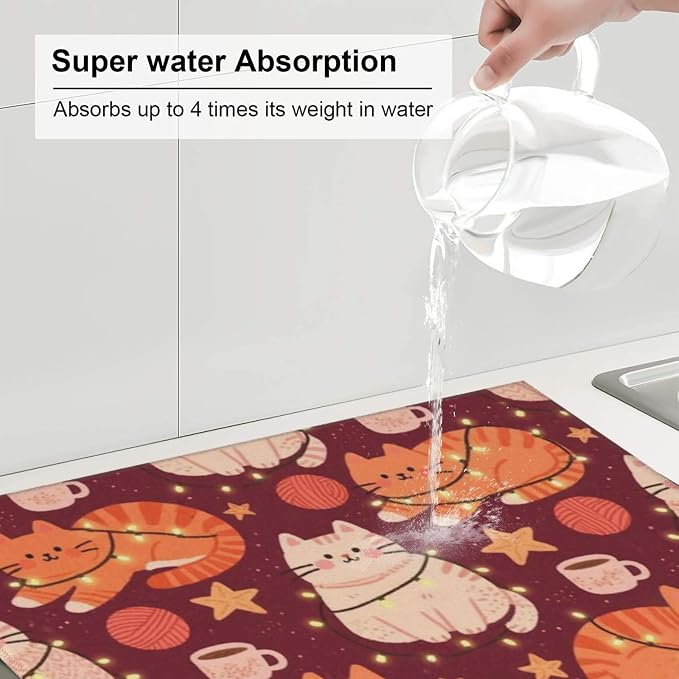 Drying Mat For Kitchen Dish Drying Drainer Mat Absorbent Cats String Lights - Image 6