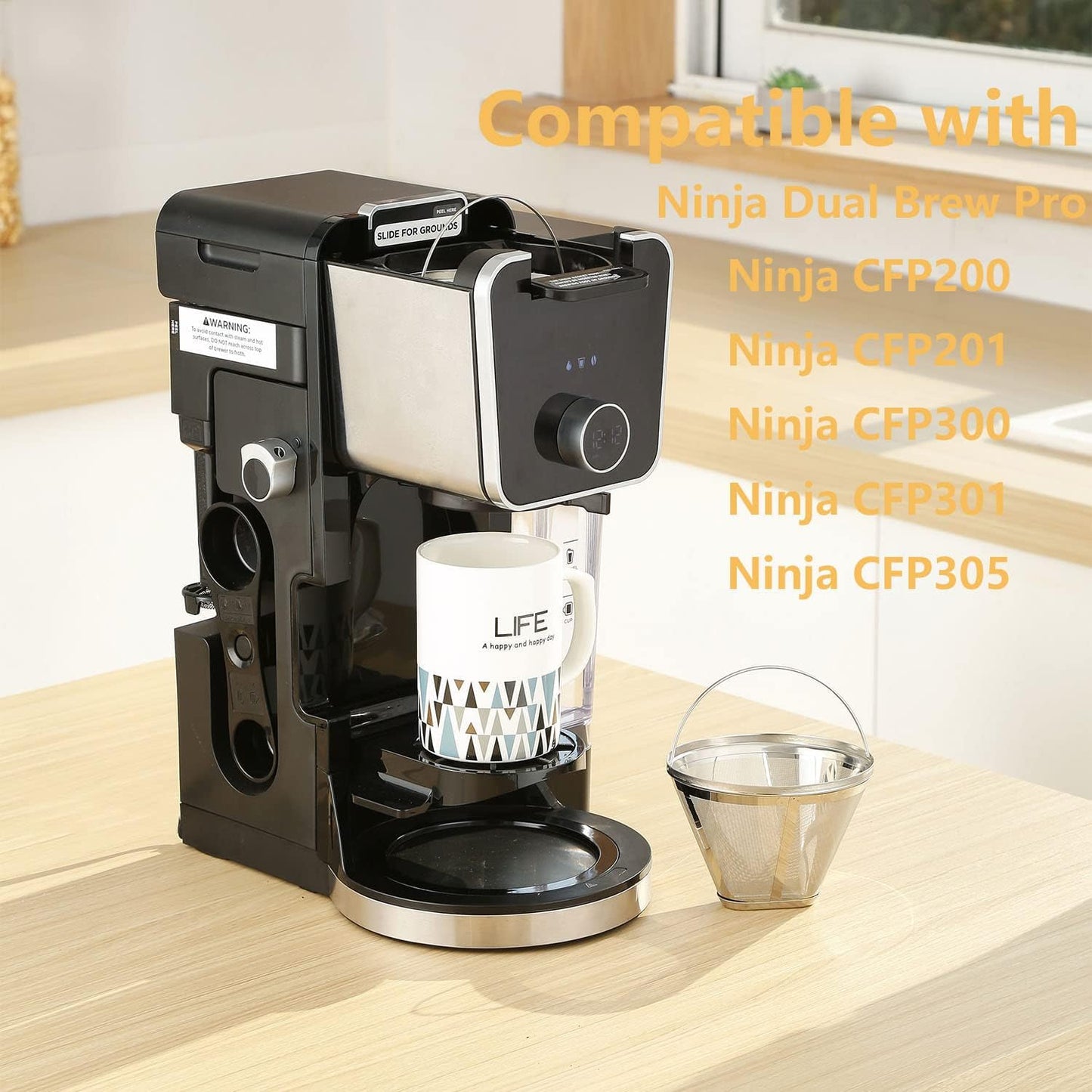 Reusable #4 Cone Coffee Filters for Ninja Dual Brew Pro Coffee Makers,Compatible with Ninja CFP301 CFP201,8-12 Cup Stainless Steel Basket (1*Stainless Steel)