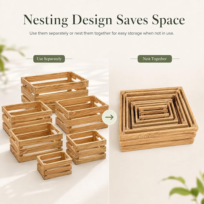 Wooden Crates for Display 6 Pack, Rustic Nesting Wooden Crate Set | 6 Size pine - Image 7