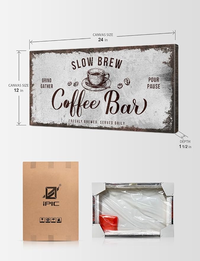 IPIC - Rustic Coffee Bar Sign Slow Brew, Canvas Print Wall Art - Image 7