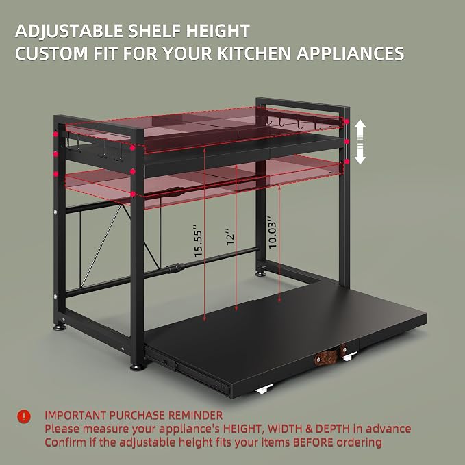 NETEL Expandable Microwave Stand, 2 Tier Metal Kitchen Countertop Organizer - Image 8