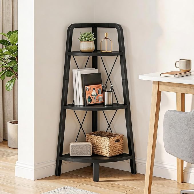 HOOBRO Corner Shelf, 3-Tier Corner Shelf Stand, Industrial Corner Display Shelf - Image 8