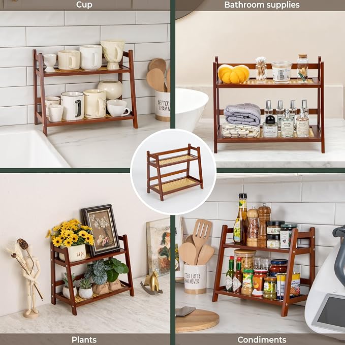 ANBOXIT Rattan-Look Matcha Station Organizer, Countertop Bamboo Tea & Coffee - Image 7