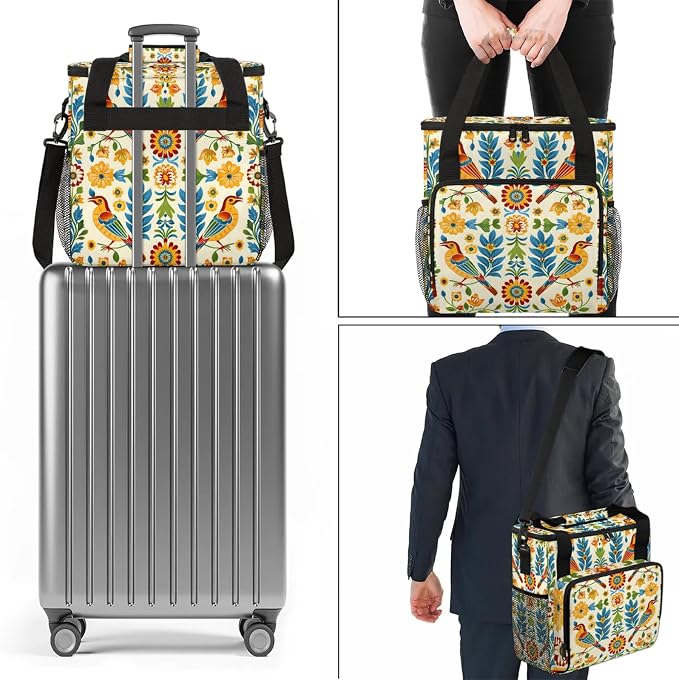 Mexican Bird Floral Coffee Maker Carring Bag, Large Insulated Storage Organizer - Image 7