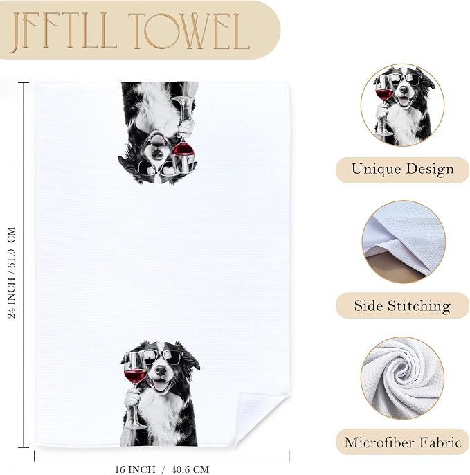 Funny Border Collie Kitchen Towels Set of 2, Funny Kitchen Decor, Wine Bar Decor - Image 7