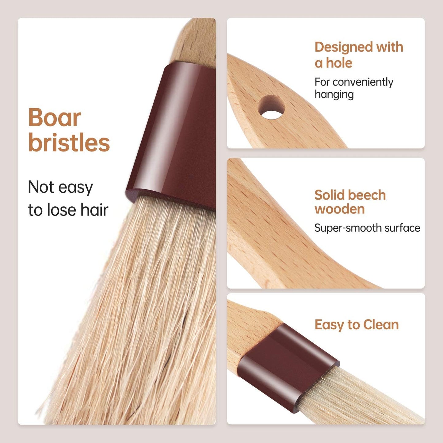 Pastry Brushes for Baking Basting Brush with Boar Bristles and Beech Hardwood Handles Culinary Oil Brush for Barbecue Butter Grill BBQ Sauce Baster Marinade Kitchen Food Cooking Brushes (1"- 2PCS)