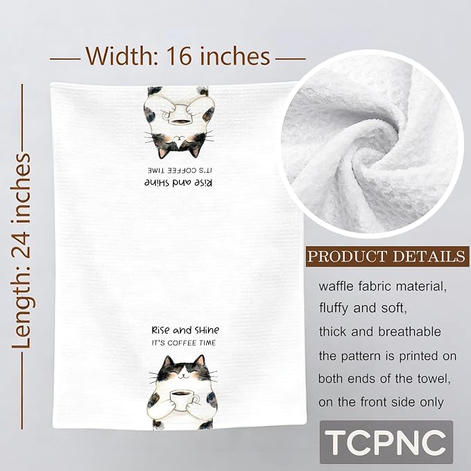 Cute Calico Cat Kitchen Towel, Calico Coffee Cat Tea Towel - Image 7