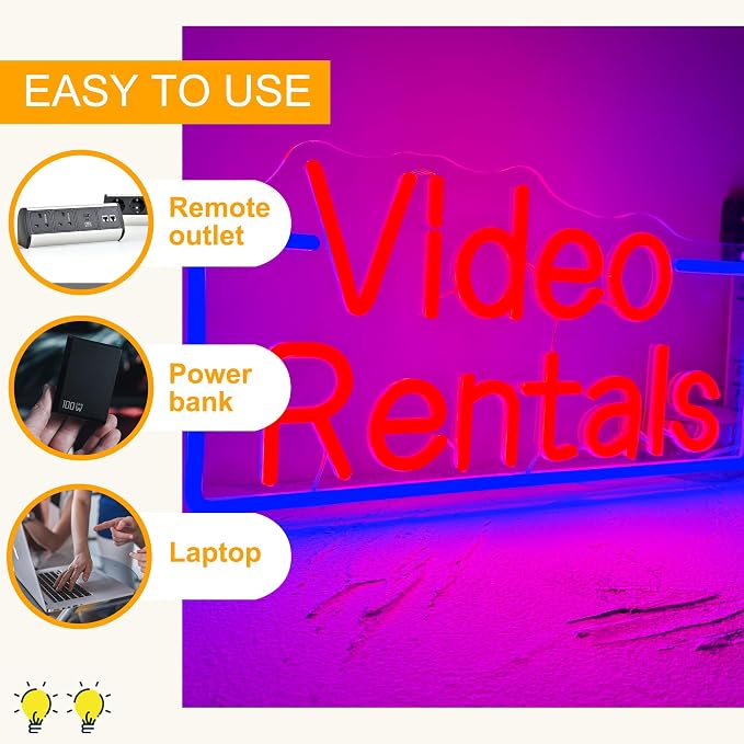 Allball Video Rentals Neon Sign, Movie Night LED Neon Light USB Powered Dimmable - Image 7