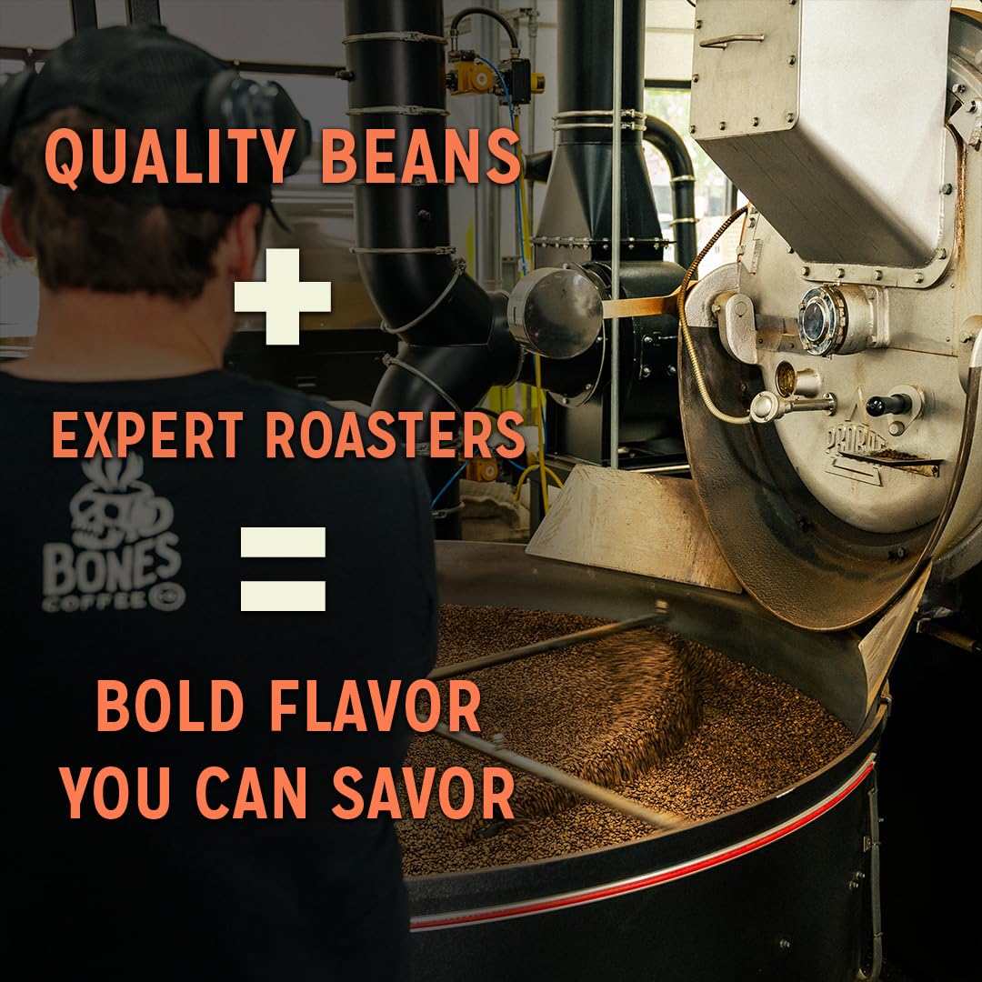Bones Coffee Company Fallout Atomic Apple, Apple Pie Flavored Coffee, Medium Roast Low Acid Arabica Beans Compatible with Auto drip and French Press Coffee Maker, 12 Oz Whole Bean