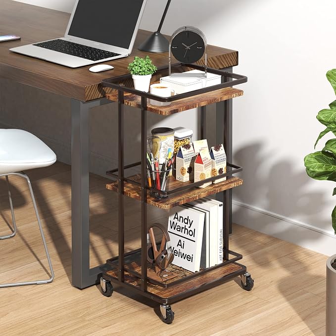 XYZLVSI 3-Tier Rolling Serving Bar Cart, Wood and Metal Kitchen Island Storage - Image 7