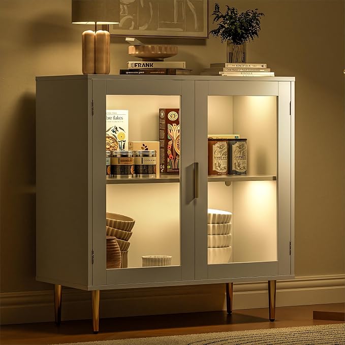 Housoul Buffet Cabinet with LED Lights, Sideboard Cabinet with 2 Doors Acrylic - Image 9