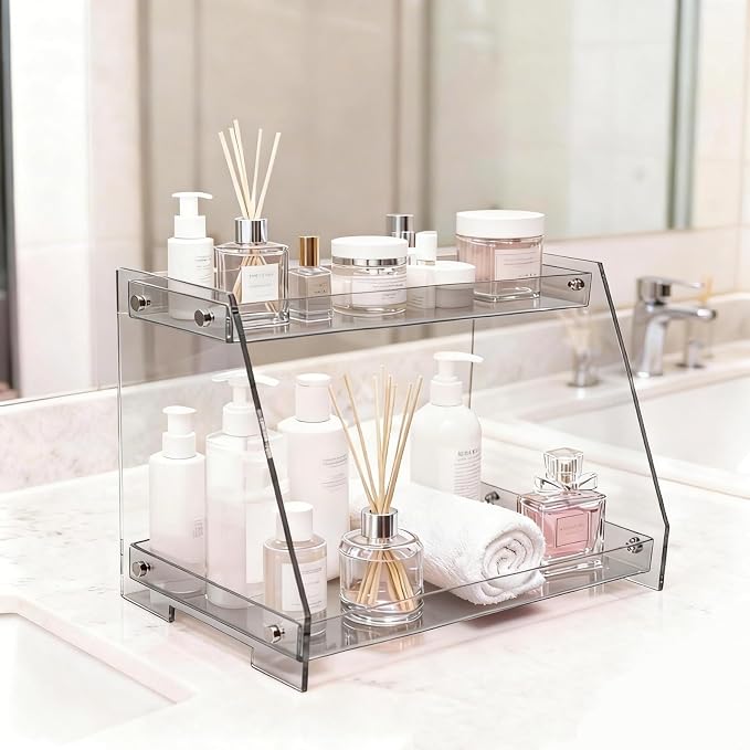 ROYALITA 2 Tier Pink Heart Bathroom Countertop Organizer Display Shelf - Image 5
