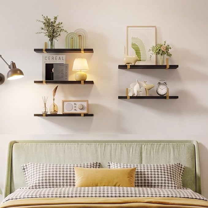 Fixwal Floating Black Gold Shelves Set of 5, Width 4.75 Inches Wall Shelves - Image 7